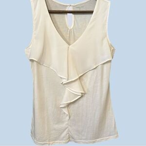 Garnet Hill ~ NEW Elegant Cream Sleeveless Ruffle Front  Blouse Cotton Modal XS